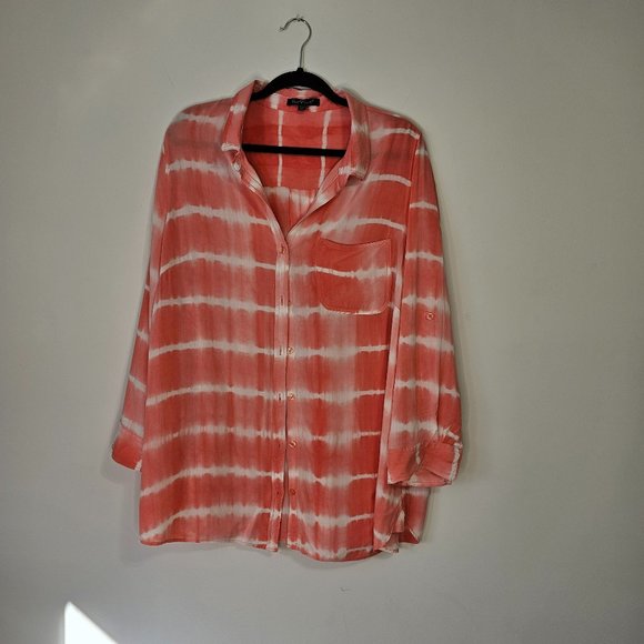 GUC Velvet Heart Peach Tie Dye size 2X Button down tunic length - Picture 1 of 7